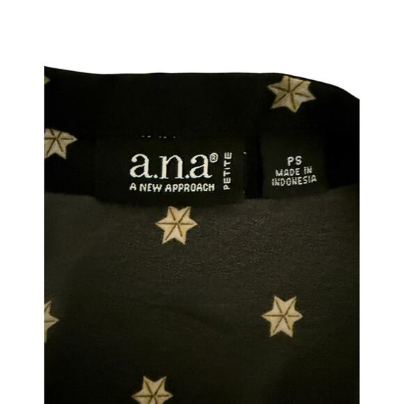 A.N.A Black Sheer Small Petite Blouse Golden Star Print Button-Front Long Sleeve - Picture 5 of 7